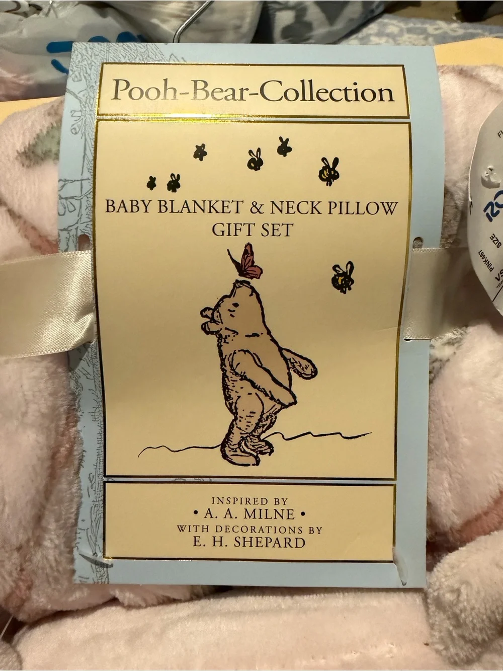 Disney Pink Plush Baby Neck Pillow & Blanket Set with Winnie the Pooh Embroidery
